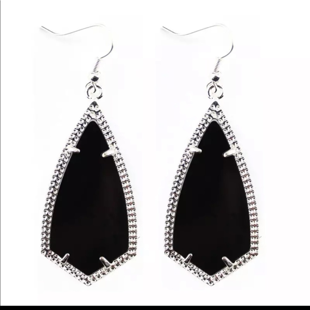 Arrow Shaped Chandelier Earrings vibrant colors Black Silvertone